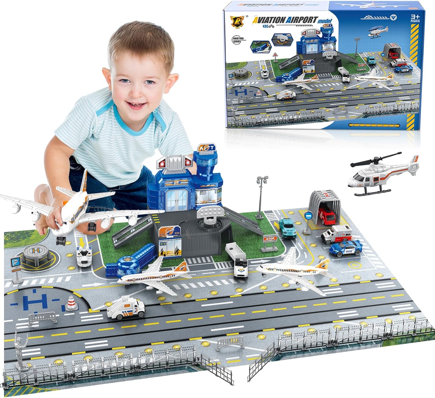 Kids Toys Xmas - Flughafen-Spielset für Kinder mit Auto, Hubschrauber,