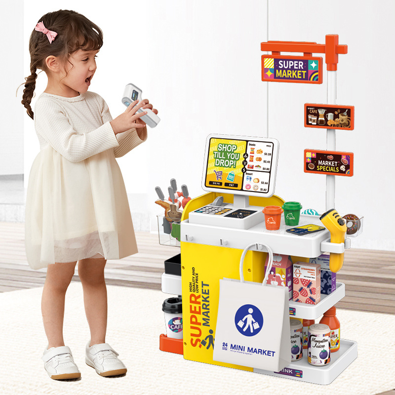 Toy Cash Register - Mini-Supermarkt-Kassenspielset für Kinder, Simulationskasse mit Scanner,