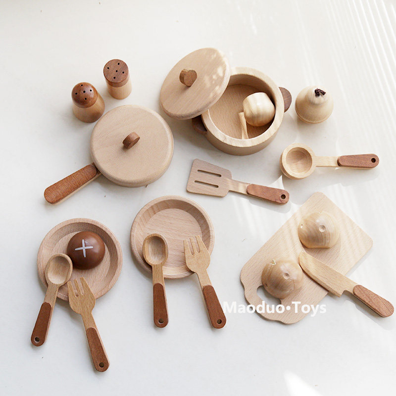 Kids Toys Kitchen Set - Maoduo Spielzeug Buchenholz Kinderküche Spielset Kochutensilien